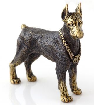 Doberman Pinscher Brass Bronze Figurine Dog Miniature Sculpture Russian Souvenir
