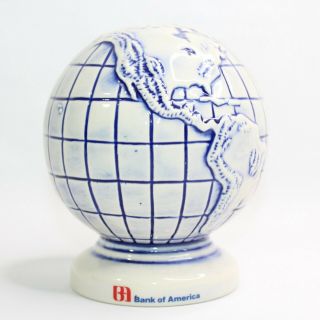 Vintage Bank Of America Logo World Globe Atlas 3d Ceramic Blue White Piggy Bank