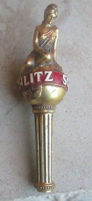 Vintage Schlitz Beer Lady On World Globe Gold Tap Handle - - 1960 