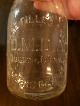 Rare Vintage Milk Bottle - Dmda - Duluth Dairy Minnesota 1940 