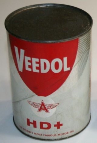Nos Full 1950s Vintage Veedol Hd,  Motor Oil Old 1 Qt Tin Oil Can