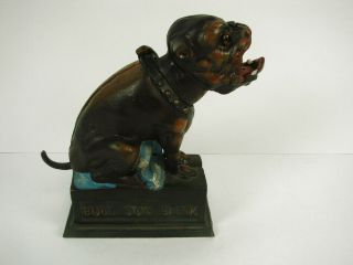 Vintage Antique Bull Dog Book Of Knowledge 63 Cast Iron Bank Glass Eyes