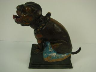 Vintage Antique Bull Dog Book of Knowledge 63 Cast Iron Bank Glass Eyes 4