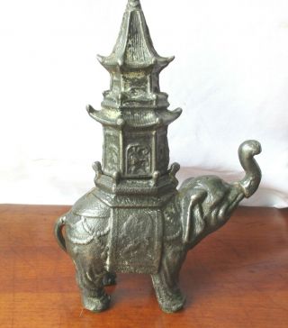Antique/vintage Indian Elephant Two Piece Good Luck Bank Cast Metal Trunk Up