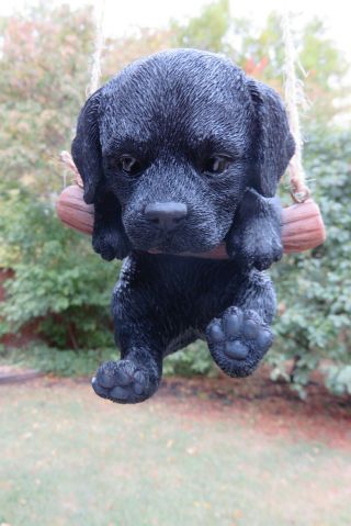 Black Lab Puppy Figurine Dog On A Swing Resin Pet Ornament
