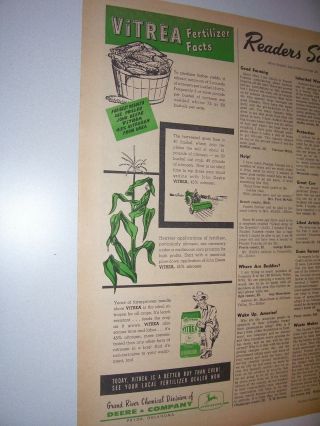 Vintage John Deere Advertising - 45 Vitrea Nitrogen Fertilizer - 5 " X 14 " - 1959