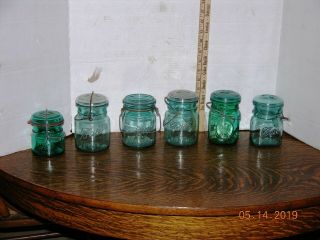 6 Blue Glass Ball Pint Bail Top Canning Jars 1923 - 1933