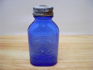 Cobalt Blue Medicine Bottle Phillips Milk of Magnesia Tablets Embossed Orig Top 4