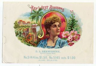 Early Key West Blossoms Cigar Box Paper Litho Sample Label O.  L.  Schwencke Ny Nyc