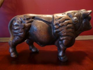 Cast Iron Cow Ox or Bull Bank / Doorstop Beefy Horns Beef Sign Ferdinand 2
