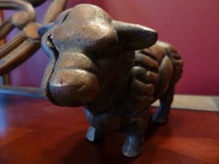 Cast Iron Cow Ox or Bull Bank / Doorstop Beefy Horns Beef Sign Ferdinand 4