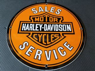 Vintage Harley - Davidson Motorcycle Dealer Sales & Service Porcelain Enamel Sign