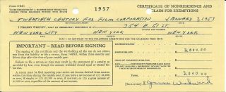 Joanne Woodward 1957 Twentieth Century Fox Signed Tax Document