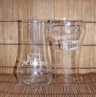 2) - Rare Vintage Collectible 7 - Up Glasses - Upside - Down - White Lettering