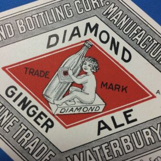 2 C1920 Diamond Lemon Soda Ginger Ale Bottle Label Waterbury Conn Orignl Vintage
