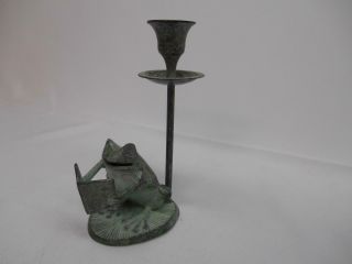 Old Vtg Archana Crafts Cast Iron Frog Candlestick Holder Candle Handcrafted