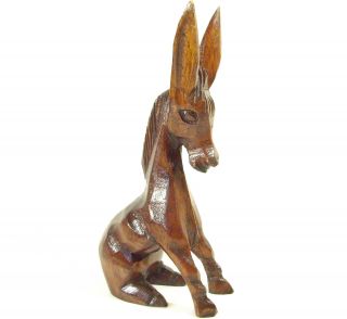 Carved Wood Mule Sitting Donkey Burro Figurine Figure Handcrafted Vintage Estate