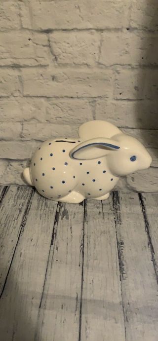 Tiffany & Co Italy Blue Polka Dot Bunny Rabbit Ceramic Piggy Bank