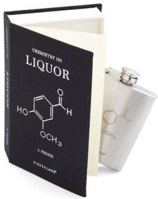 Kikkerland Chemistry 101 Alcohol 4 Oz.  Stainless Steel Book Flask