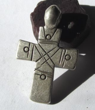 Rare Large Old Solid Silver Ethiopian Cross Antique Pendant 10mm X 42mm