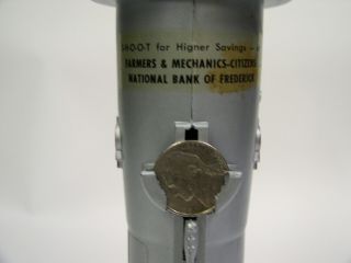 1957 BERZAC ASTRO MFG.  ROCKET BANK w/Key Farmers & Mechanics Frederick Md 2