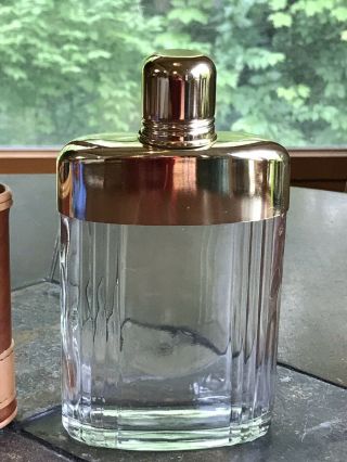 Vintage Glass And Brass Flask with Two Tone Brown Leather Case 5