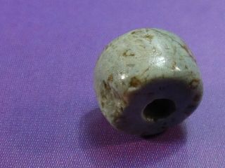 ANCIENT PERUVIAN PRE - COLUMBIAN CHAVIN GREEN TURQUOISE DISC BEAD 7.  4 BY 4.  5 MM 4