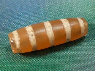 Ancient Agate Carnelian Etched 5 Stripe Pyu Tube Bead 16.  7 By 5.  5 Mm