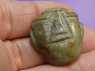 Ancient Pre - Columbian Mesoamer Green Jade Face Bead 32.  5 By 30 By 12.  2 Undrilled