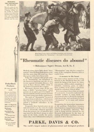 Vintage Parke Davis Pharmaceutical Drug Medical Medicine Rheumatic Disease Ad