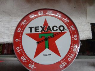 Texaco Oil Co Star Thermometer 12 " Round Licensed Glass Lens Aluminum Body