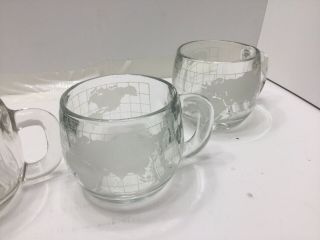 Nescafe Nestle Set 4 World Map Globe Mugs Coffee Cups Etched Glass 2 Diff Bottom 4