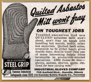 1943 Industrial Gloves Co Asbestos Quilted Mitt Safety Idea Print Ad