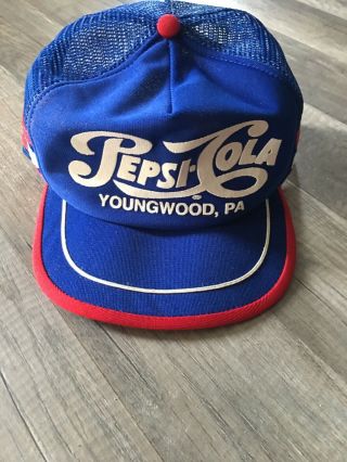 Vintage Pepsi Cola Youngwood Pa,  Mesh Trucker Style,  Striped,  Snap Back,