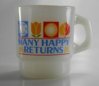 Vintage Mcdonalds Coffee Cup Mug Many Happy Returns Seasons Anchor Hocking