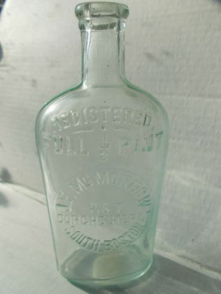 Antique Strap Sided Whiskey Flask,  Embossed J.  F.  Mcmorrow