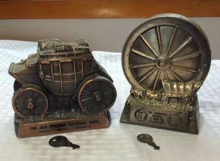 Vintage Brass Stage Coach Coin Banks With Keys