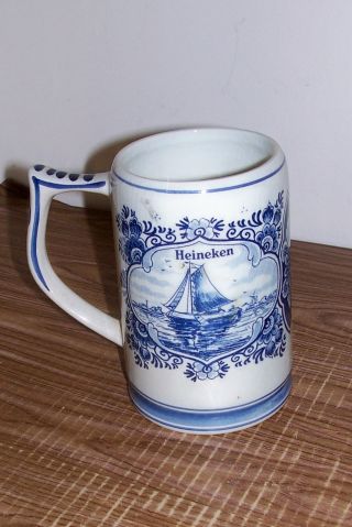 Heineken Beer Hand Painted Delft Blue Holland Dutch Mug Stein Delftware Pottery 2