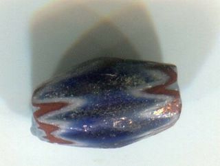 S American Trade Bead Vintage Venetian Glass Old 7 Layer Blue Chevron Peru 7x4mm