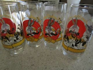 4 Vtg Happy Birthday 50th Anniversary Bugs Bunny Glasses Cups 1990 Looney Tunes
