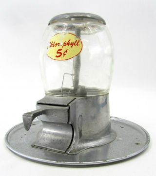 Vintage Abbey Mfg 1940s Chlorophyll Gumball Machine 5 Cent Gum Dispenser Vendor