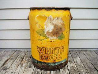 Vintage 5 Imperial Gallon White Rose Motor Oil Can Canadian Oil Companies Rare