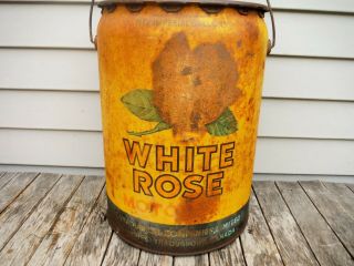 VINTAGE 5 IMPERIAL GALLON WHITE ROSE MOTOR OIL CAN CANADIAN OIL COMPANIES RARE 3