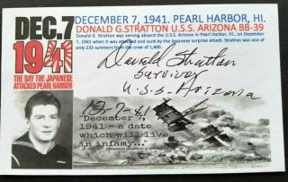 Pearl Harbor Donald Stratton Uss Arizona Bb - 39 Autographed 3x5 Index Card