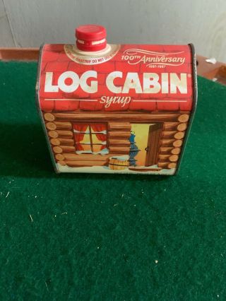 Vintage Metal Tin Log Cabin Syrup With Lid 100th Anniversary 1887 - 1987