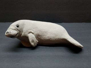 Sandcast Sand Cast Manatee Figurine Statue Figure Stone Grey Sea Water Mammal 9 "
