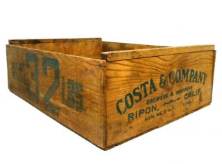 Costa & Co Growers & Shippers,  Ripon Ca Vint Wood Box Crate,  W/stamped Blue Ink