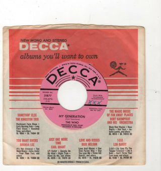 English Invasion/mod/rock - The Who - My Generation/out In The Streets - Decca 31877