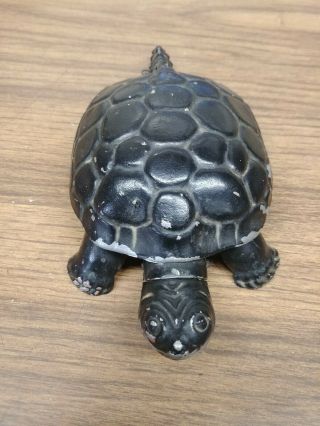 Vintage Cast Aluminum Pat Pend Hinged Metal Trinket Box Figural Turtle Ashtray