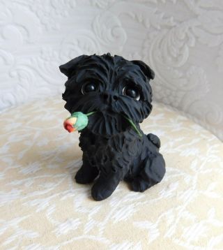 Affenpinscher With Rose Sculpture Dog Lover Gift Clay Mini By Raquel At Thewrc